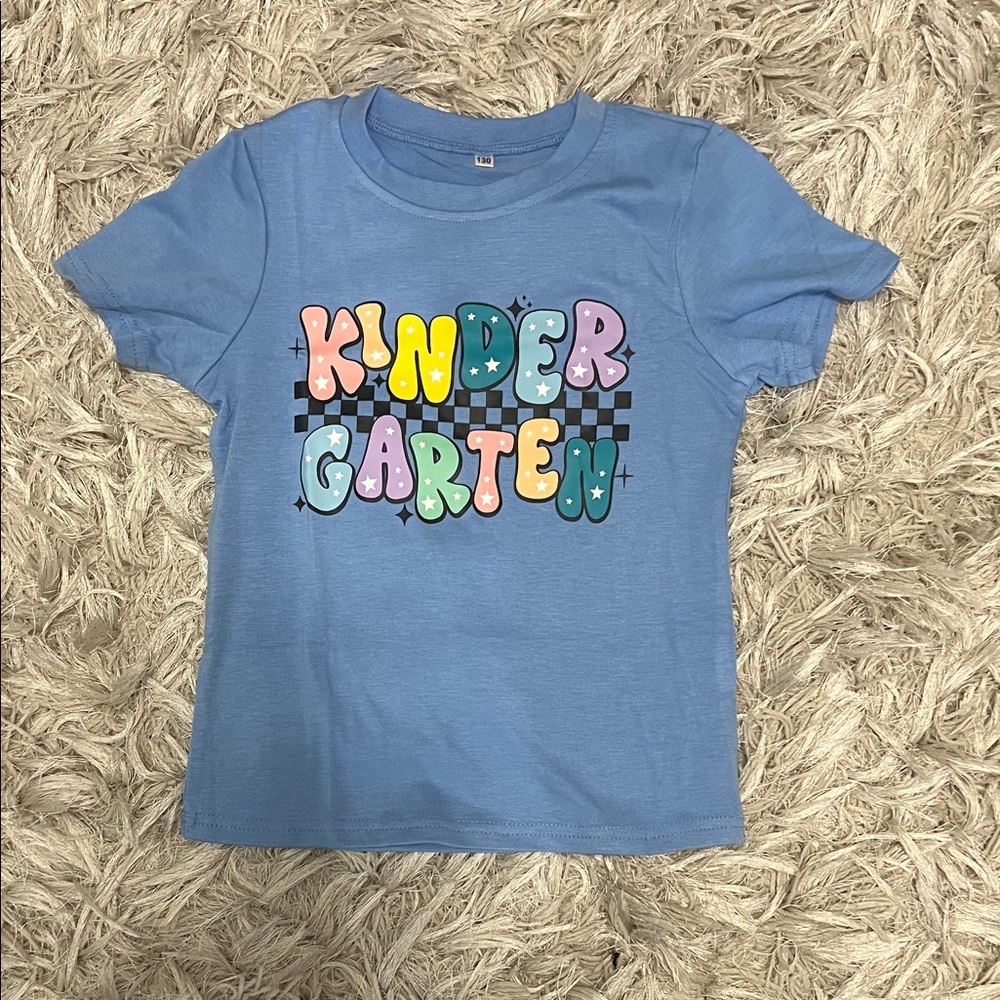 Amazon Blue Kids T-Shirt with Colorful Kindergarten Print